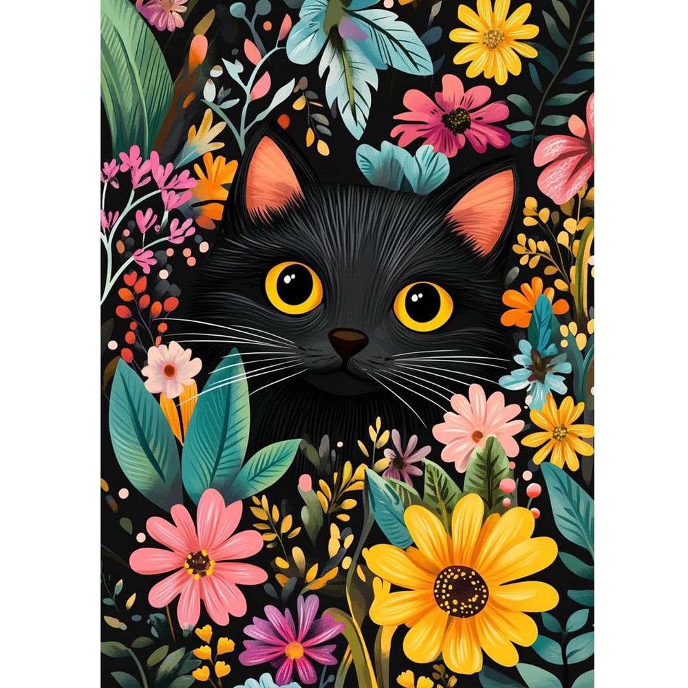 KEYIFA Diamond Painting Black Cat 30x40cm, – Flower Blossoms