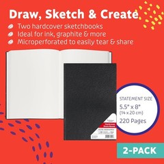Hardcover Sketch Book 2 Pack Drawing Books 5.5″ X 8″ Sketchbooks, 110 Sheets Har