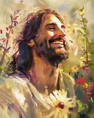 Paint by Numbers Kit for Adults, Jesus and Flowers Paint by Number for Adults,Ac