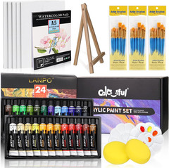 Acrylic Painting Kit – Paint Supplies Set with 24 Colors, 30 Brushes, 5 Canvases