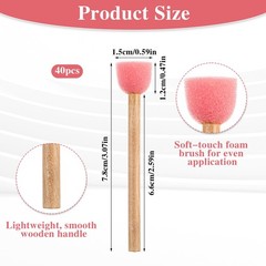 40 Pack round Sponge Foam Brush 0.6” Paint Sponge Brush Wooden Handle Foam Brus