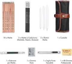 Professional Drawing Artist Kit Set Pencils Sketch Charcoal Rolling Bag 29-Piece