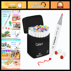 52 Colors Dual Tip Alcohol Markers Set – Fine & Chisel Permanent Pens for Art, C
