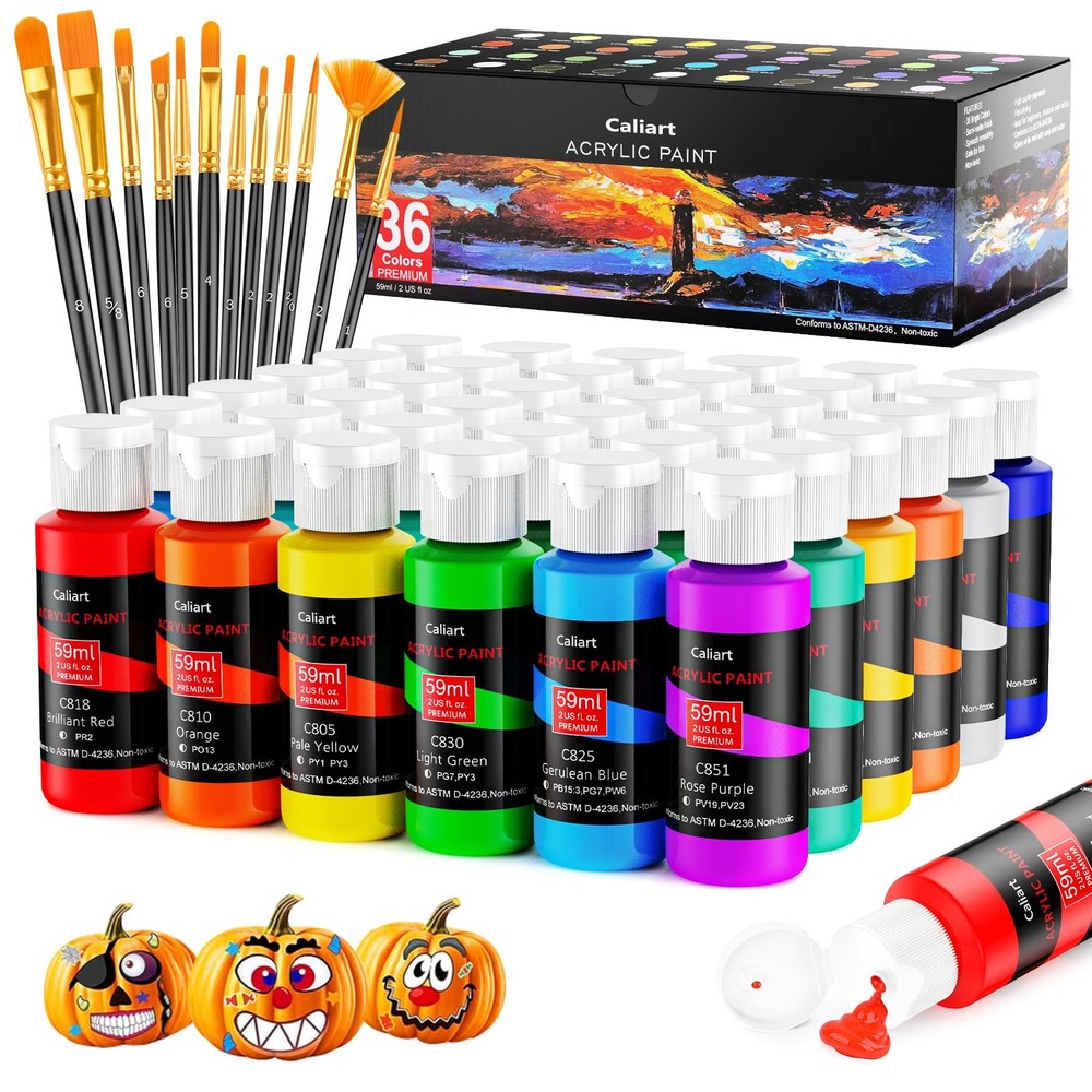 Caliart 36 Colors Acrylic Paint Set with 12 2 Fl Oz (Pack of 36), Regular
