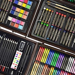 145 Piece Deluxe Art Set, Wooden Box & Drawing Kit with Crayons, multi-color
