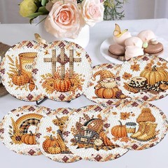 Fall Coasters 5D Diamond Painting Kit Set Of 8 Pumpkin Spice Latte Coffee Gnome