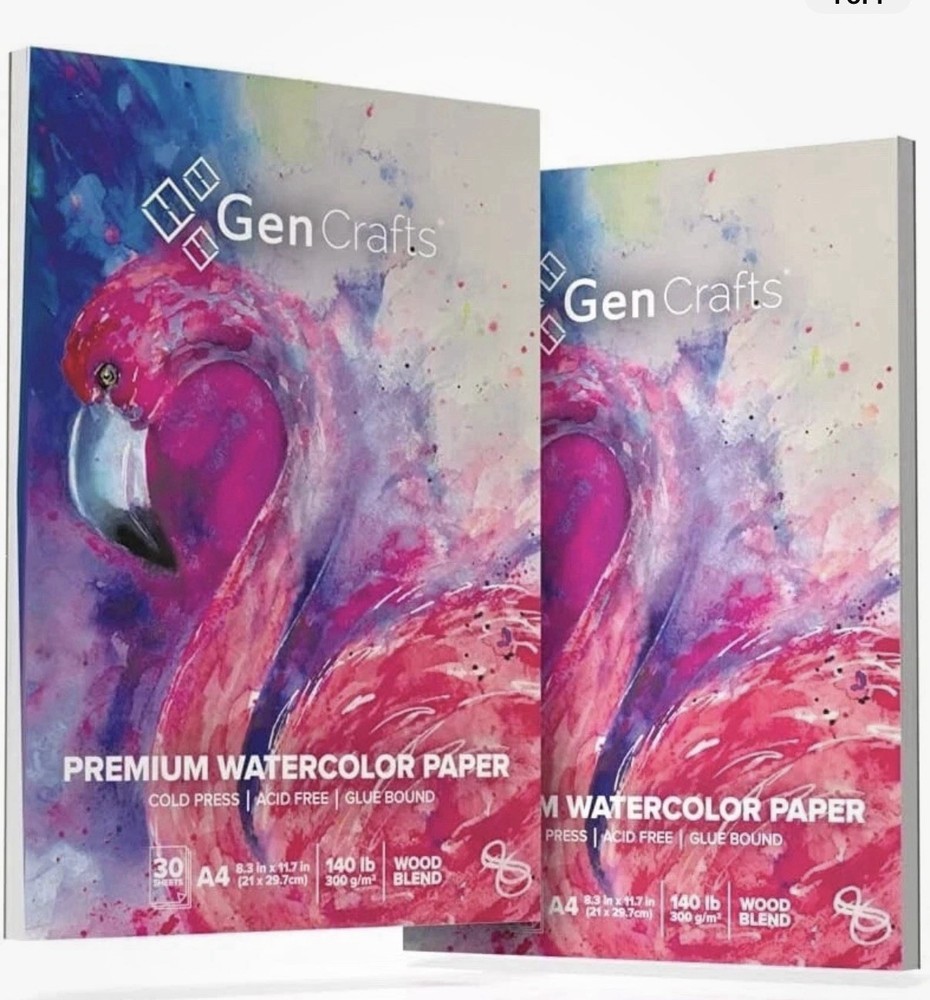 GenCrafts Watercolor Paper Pad 2 Pack – A4 8.3×11.7″ – 60 Sheets Total