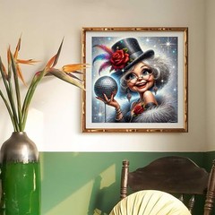 Disco Old Lady Diamond Art Kits for Adults-Full Drill Diamond Dots Paintings for