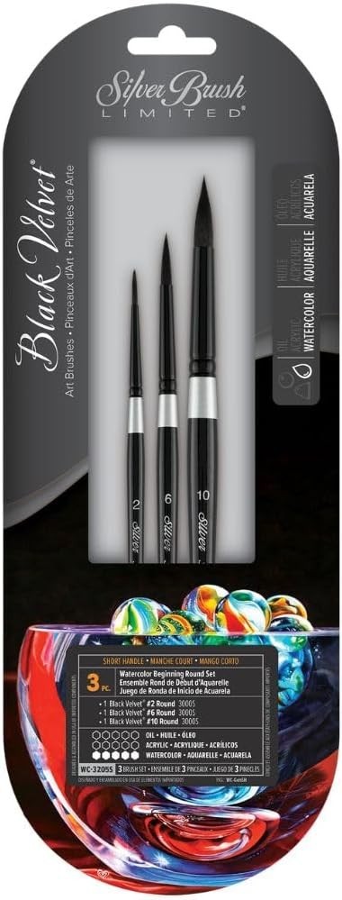 Silver Brush Limited Black Velvet Round Watercolor Brush Set 3 Piece 2,6,10