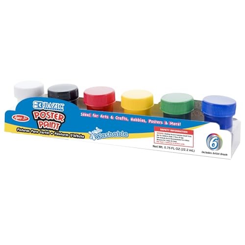 BAZIC Poster Paint 4.5oz, 6 Non-Toxic Colors with Brush for Kids Crafts