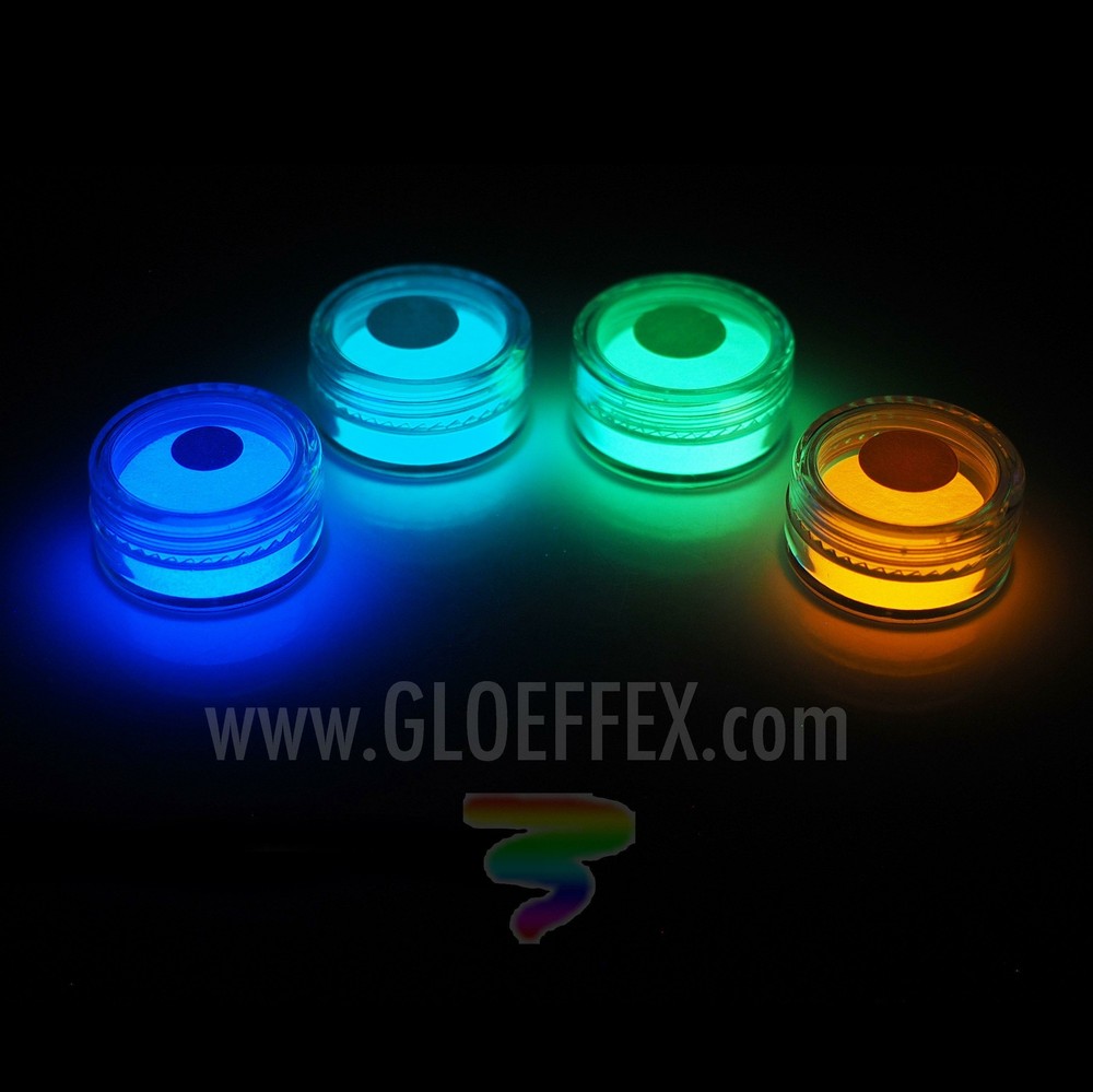 Glow in the Dark Powder Pigment Sample Pack – GREEN – AQUA – PURPLE – ORANGE