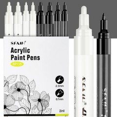 SFAIH Black & White Acrylic Paint Markers – 8 Pack 2-3MM Medium Tip & 0.7MM E…