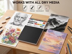 Soucolor 9″ x 12″ Sketch Book, 100 Sheets Top x (Pack of 1), Black