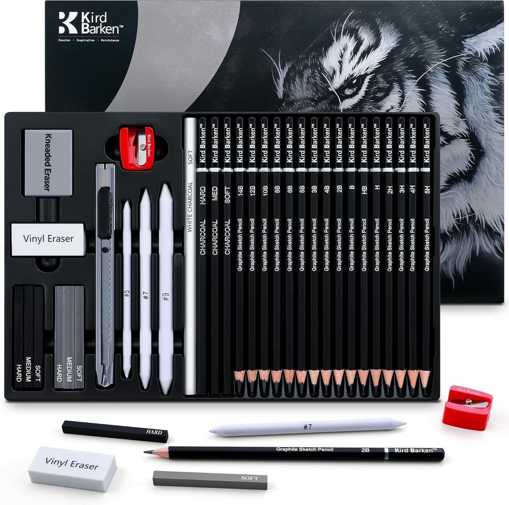 33 Piece Sketching Pencil Set – 5H to 14B Pencils, Charcoal Pencils, Charcoal St