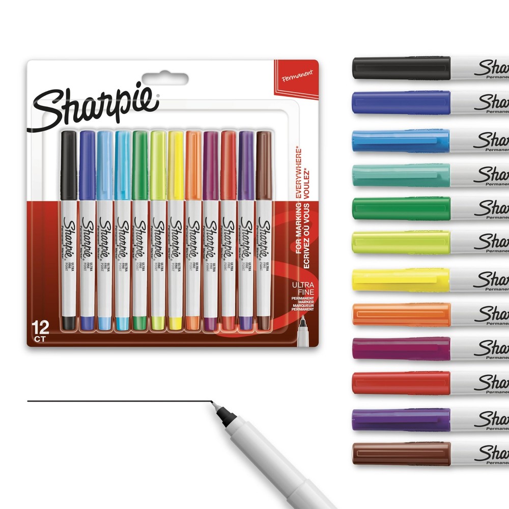 Sharpie Permanent Markers Ultra Fine Point 1 Count (Pack of 12), Assorted