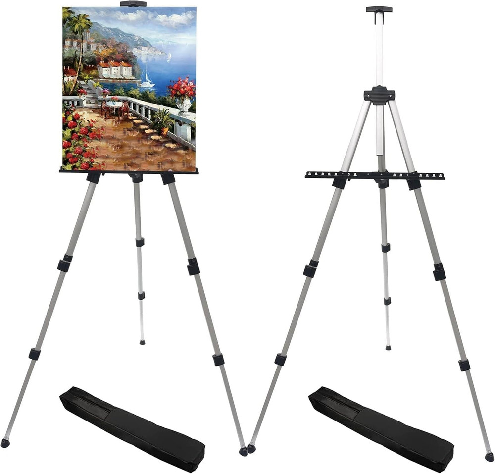 Silver 2 Pack 17-66 Inch Art Easel Stand for Painting and Sign | Two Portable Al