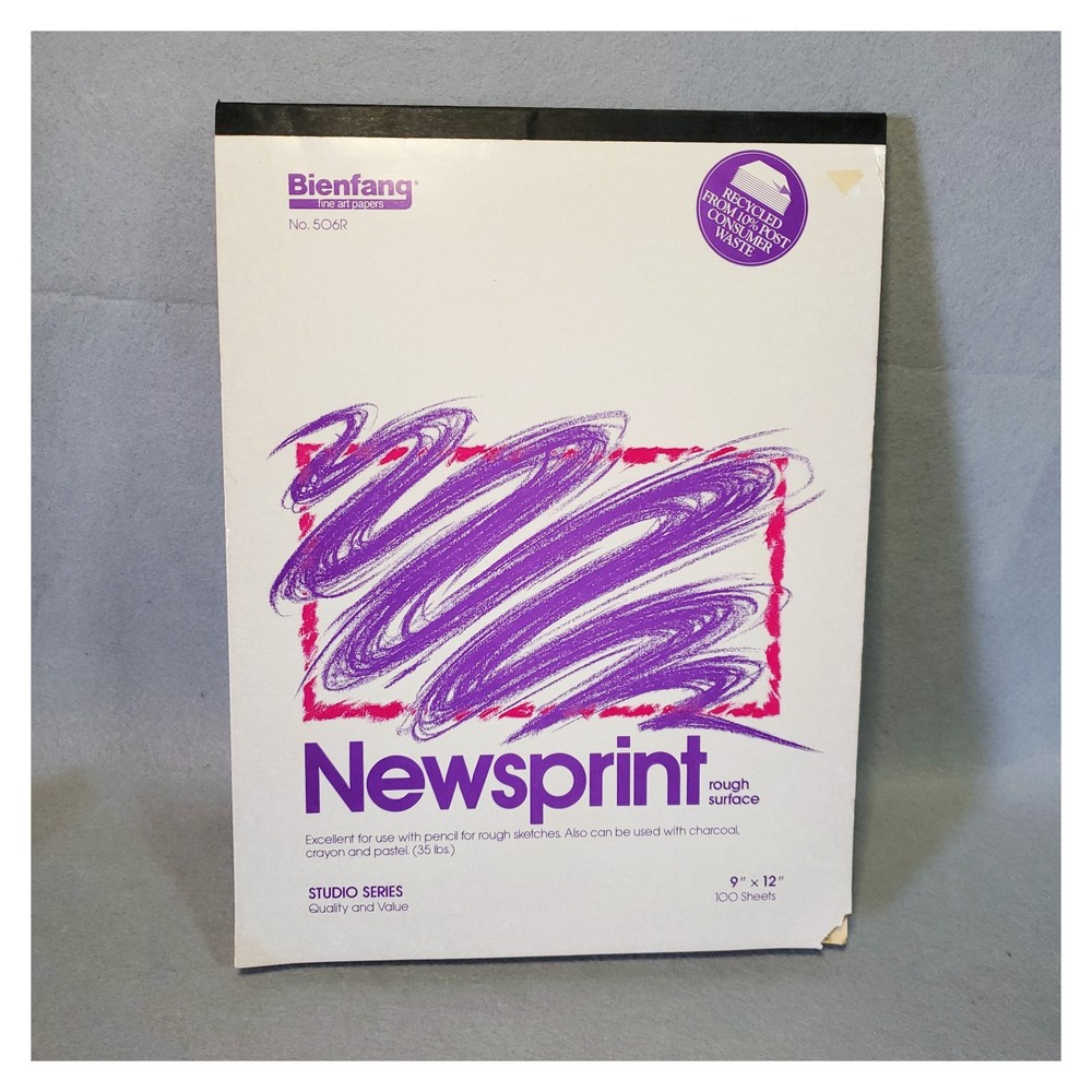 Vtg Hunt Bienfang Newsprint 100 Sheets Studio Series 9″x12″ Vintage 506R