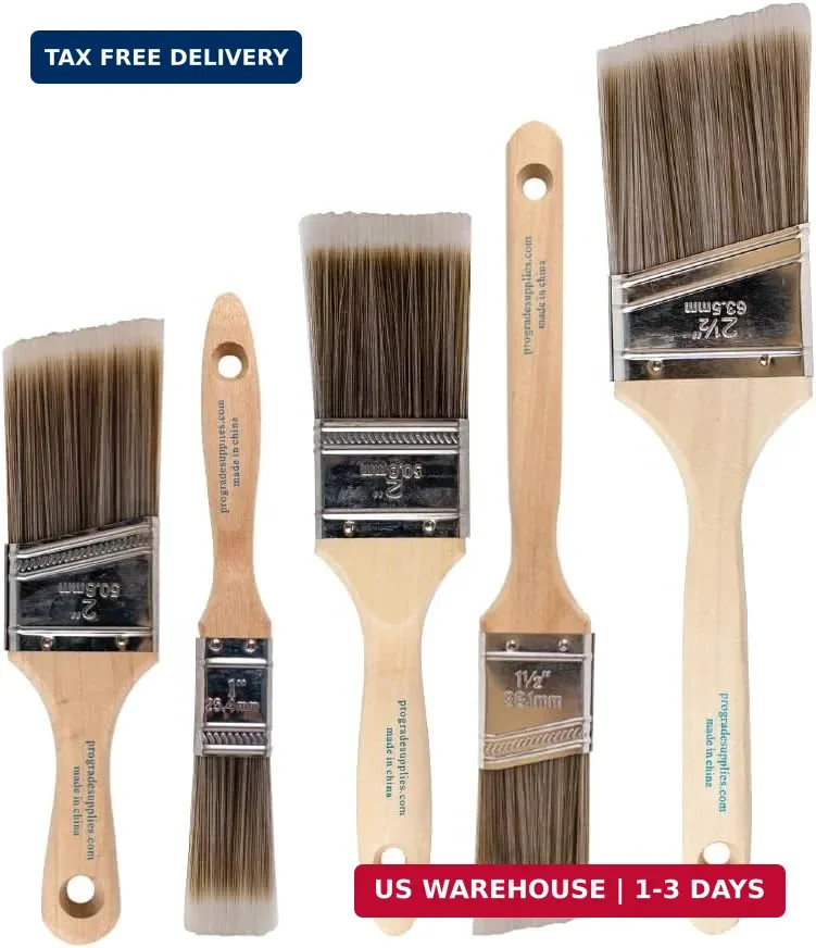 Pro Grade Paint Brushes, 5-Piece Paint Brush Set, Flat & Angle Brushes for Walls