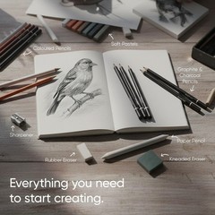 Artist’s Drawing Set – 32pc Art Set for Adults – 12 Graphite Pencils (6H–12B)