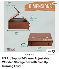 US Art Supply 2-Drawer Adjustable Wooden Storage Box with Fold Up Drawing Easel