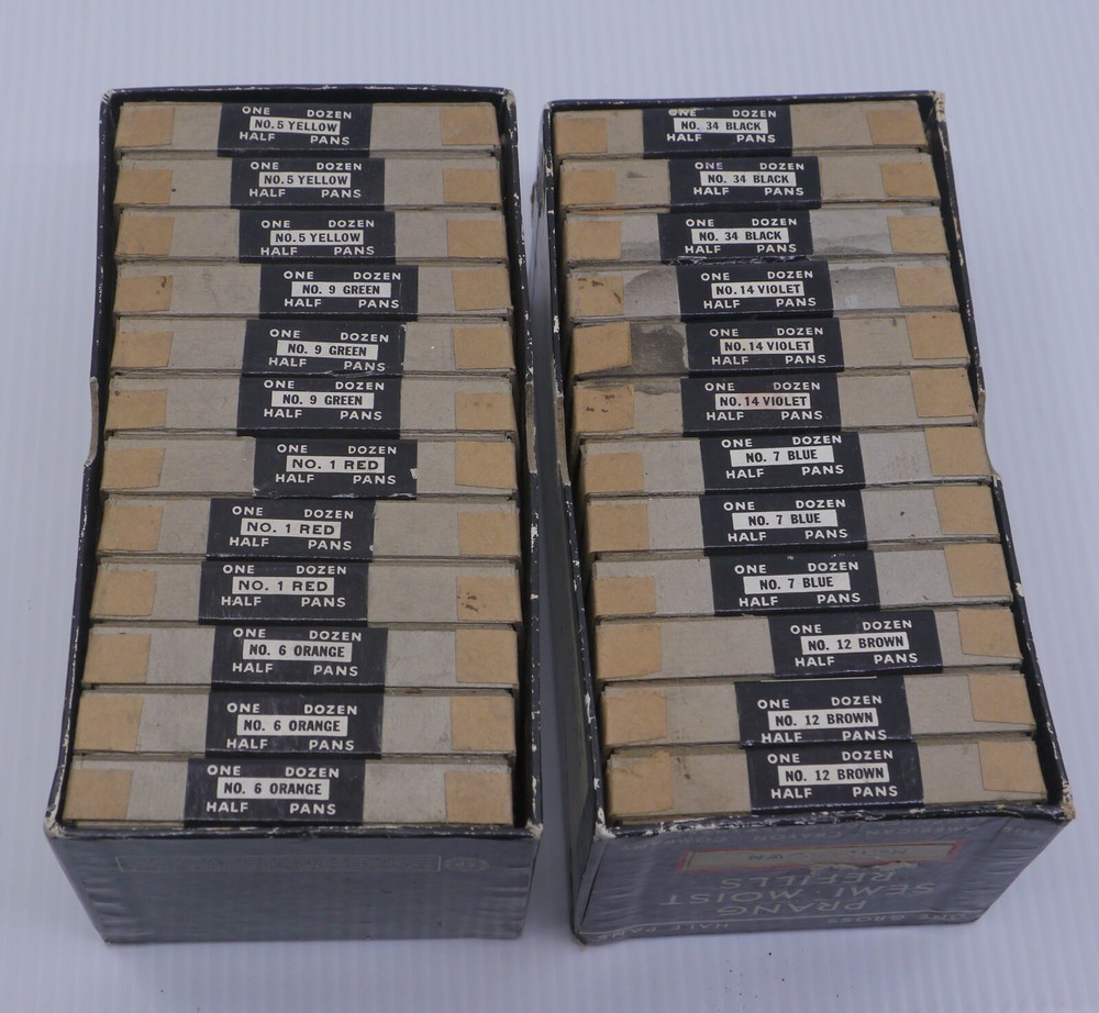 VINTAGE UNOPENED BOX OF 12 PRANG HALF PAN WATERCOLOR PAINTS, PICK COLOR!
