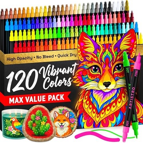 120 Dual-Tip Acrylic Paint Markers Fine Dot Tips Fabric Rock Glass Wood Art