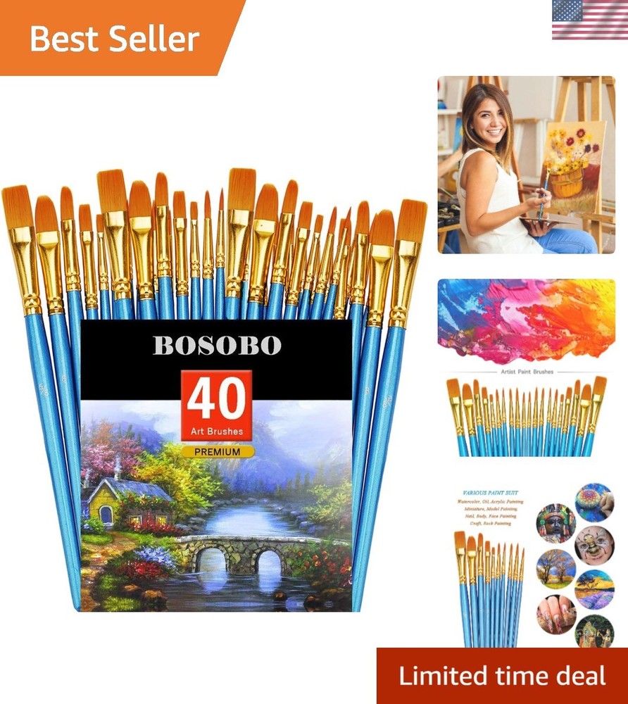 4 Sets of Fine Tip Nylon Hair Brushes for Acrylic, Oil & Watercolor Artistry