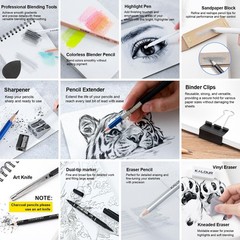 109 Drawing Set Sketching Kit, Pro Art Supplies with Fluorescent, Colored, Wa…
