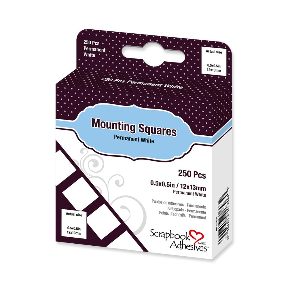Permanent Mounting Squares, 1/2-Inch x 1/2-Inch, 250/pkg, White