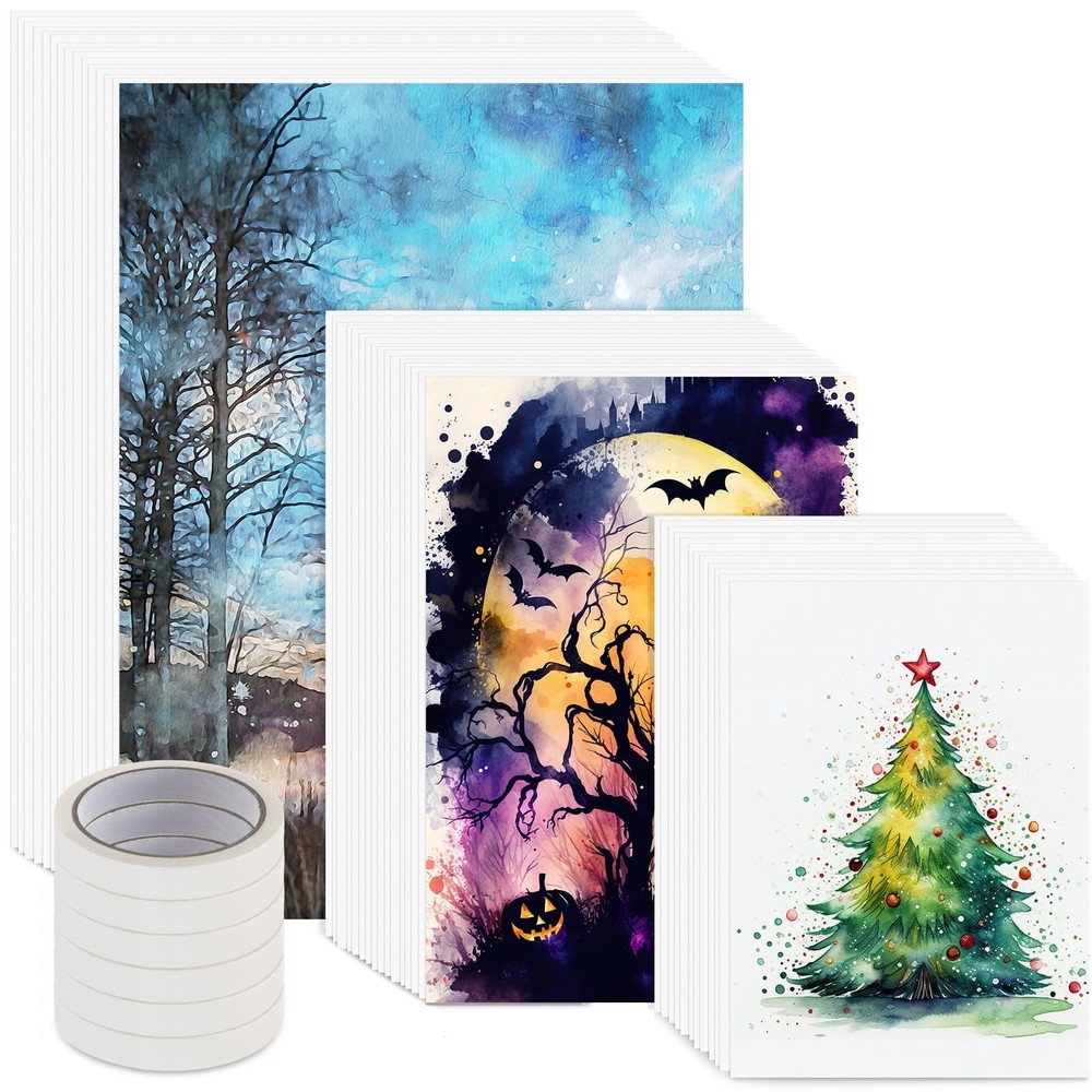 206 PCS Thick Watercolor Paper 140lb/300g 5×7 6×9 9×12 Inch & 6 Masking Tape