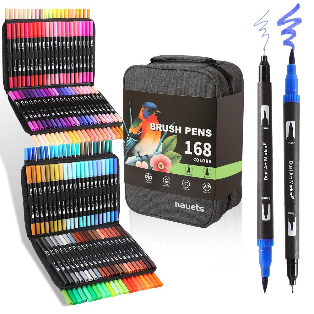 168 Colors Dual Tip Watercolor Markers Set for Art, Calligraphy, Journaling