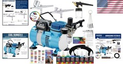 Cool Runner II Professional Air Brush Kit – Dual Fan Compressor, 3 Airbrushes