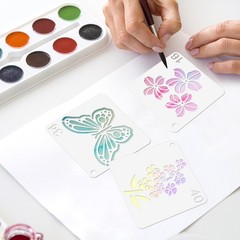 64Pcs Stencils for Painting on Wood, Reusable 3×3 inches, White-Flower01