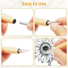 11Pc Dip Pen Nib Set with Wooden Holder, Stainless Steel G-Pen Comic Drawing Nib