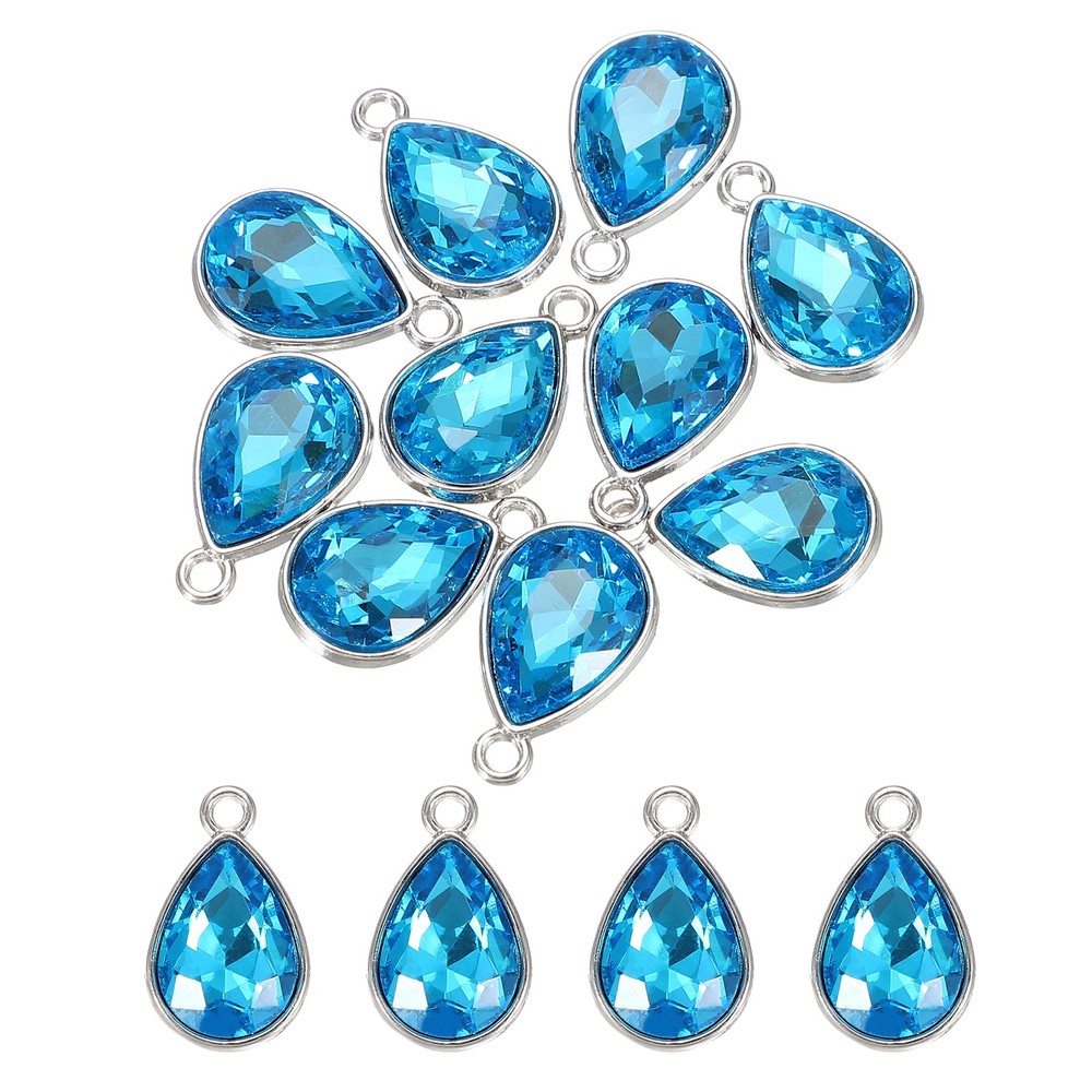 10 Pcs 10x14mm Alloy Glass Crystal Teardrop Charm for DIY Craft, Lake Blue