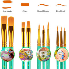 Paint Brush Set, 10 Pcs Paint Brushes for Acrylic Painting, round Pointed Tip De