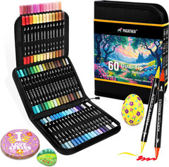 60 Colors Acrylic Paint Markers, Dual Tip with Fine Tip and Brush Tip Pens for F