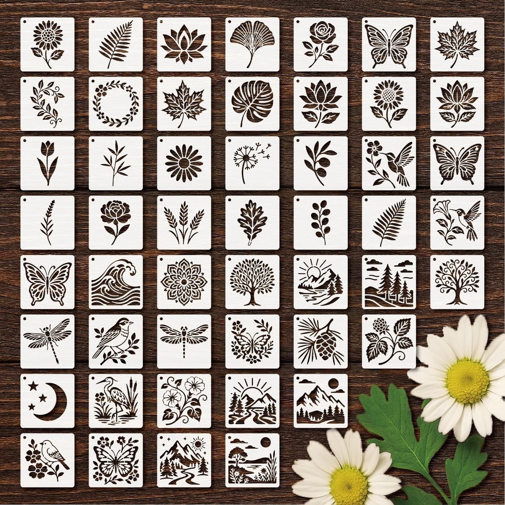 Stencils 4in 50pcs Reusable Plastic Templates Craft Paint Template Nature Sty…