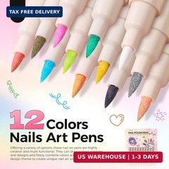 12 Colors Nail Art Pens Set, 3D Nail Polish Pens, Quick-Drying Acrylic Paint Mar