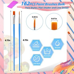 162 Pcs Paint Brushes Bulk, Round Flat Tip Acrylic 162 PCS, Blue