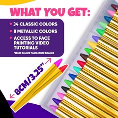 Blue Squid Face 42 Colors Crayons, Vivid Classic Colors, Metallic