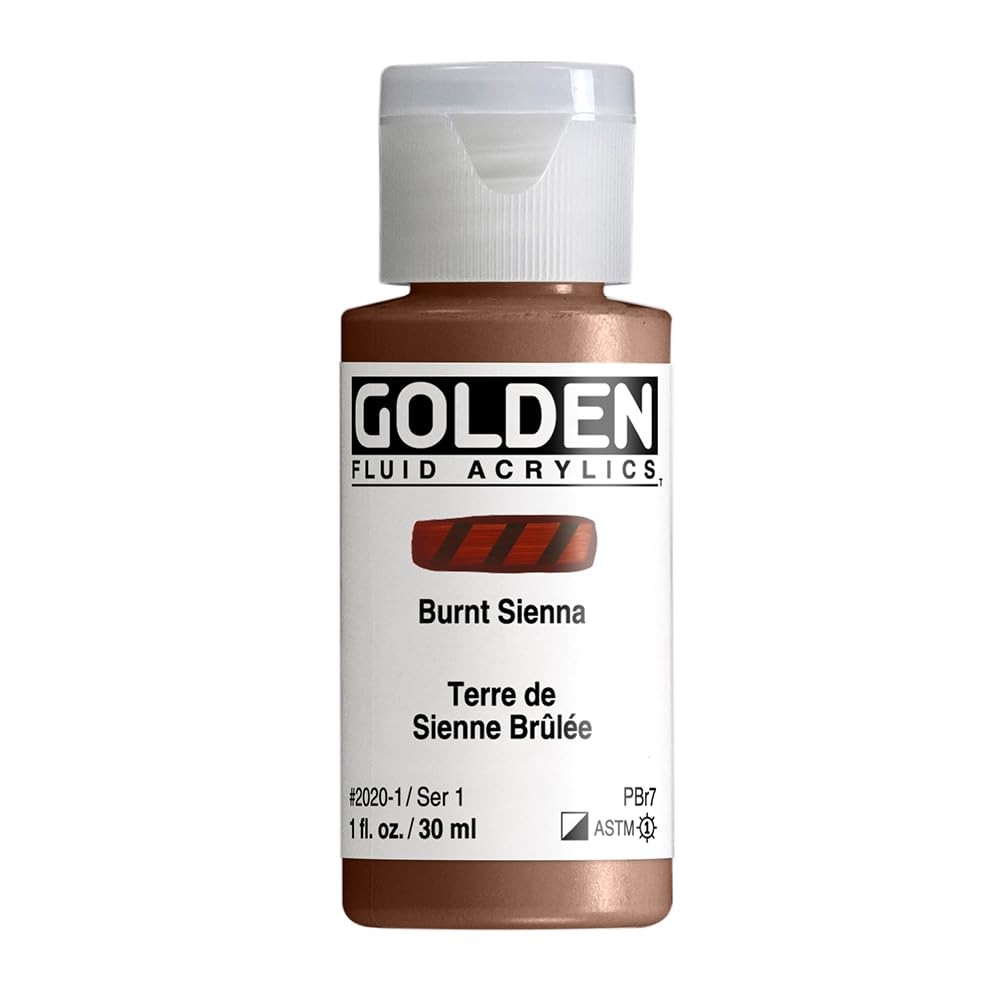 1 fl. oz. GOLDEN Fluid Acrylics Bottle Burnt Sienna Professional Paint