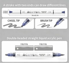 12 Colors Dual Tip Acrylic Paint Markers, Gray and Black Color — Extra Grey