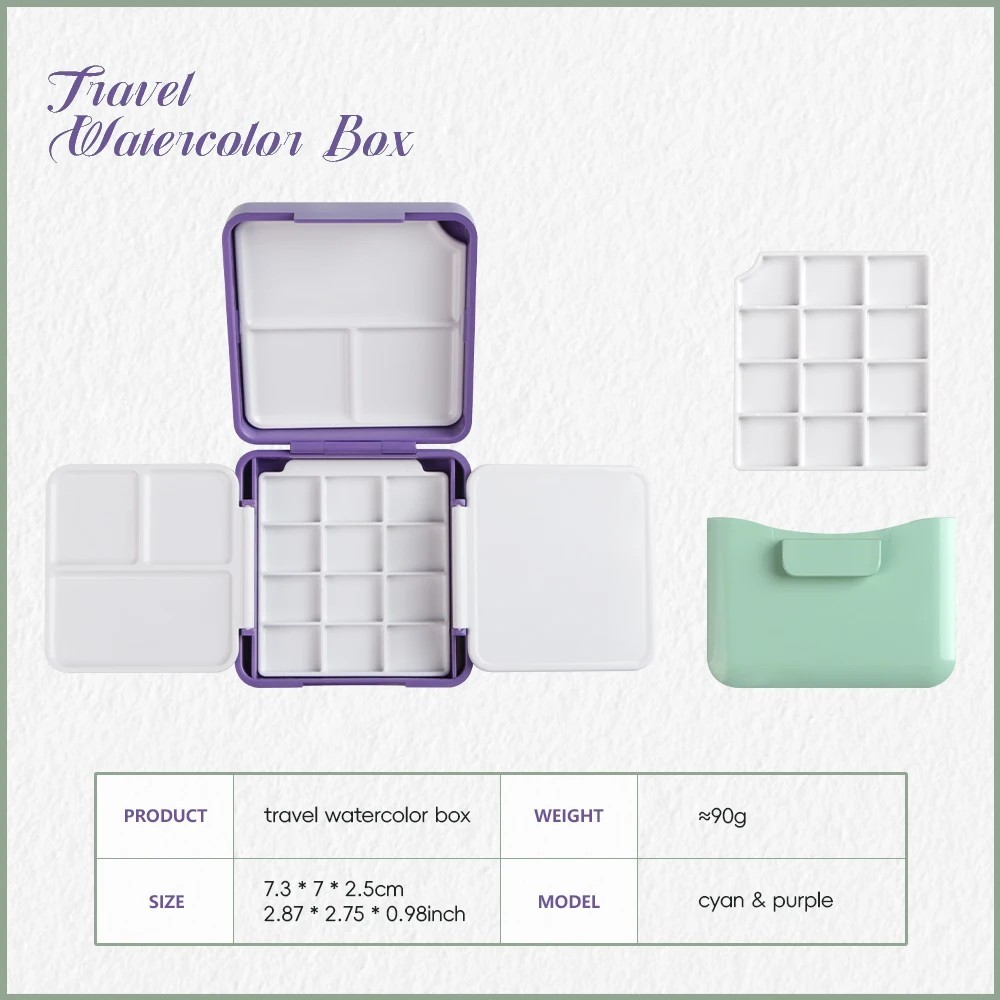 SeamiArt Mini Watercolor Paint Box Palette Travel Storage Case