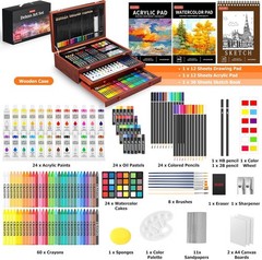 NEW 192PC Deluxe Art Supplies Set Drawing Painting Kit w/ Pads Canvases