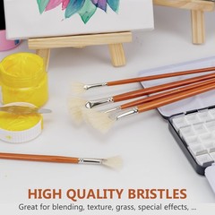Artist Fan Paint Brush Set of 7, White Hog Bristle Natural Hair Anti-Shedding Br