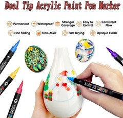 Acrylic Paint Marker Pens Set Brush/Fine Dual Tip Permanent Waterproof Opaque