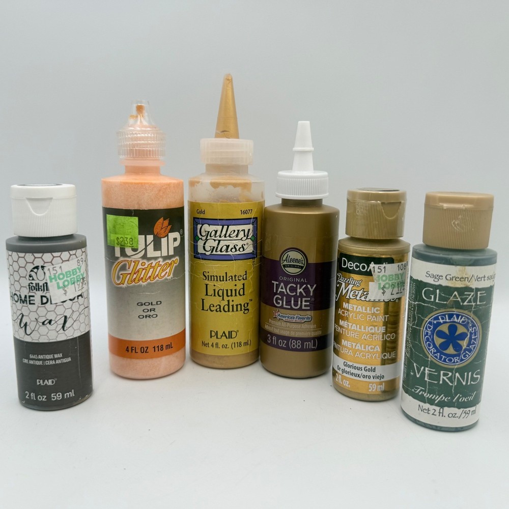 Craft Supply Lot Plaid FolkArt Wax Tulip Glitter Gold DecoArt Metallic Glue 6pc