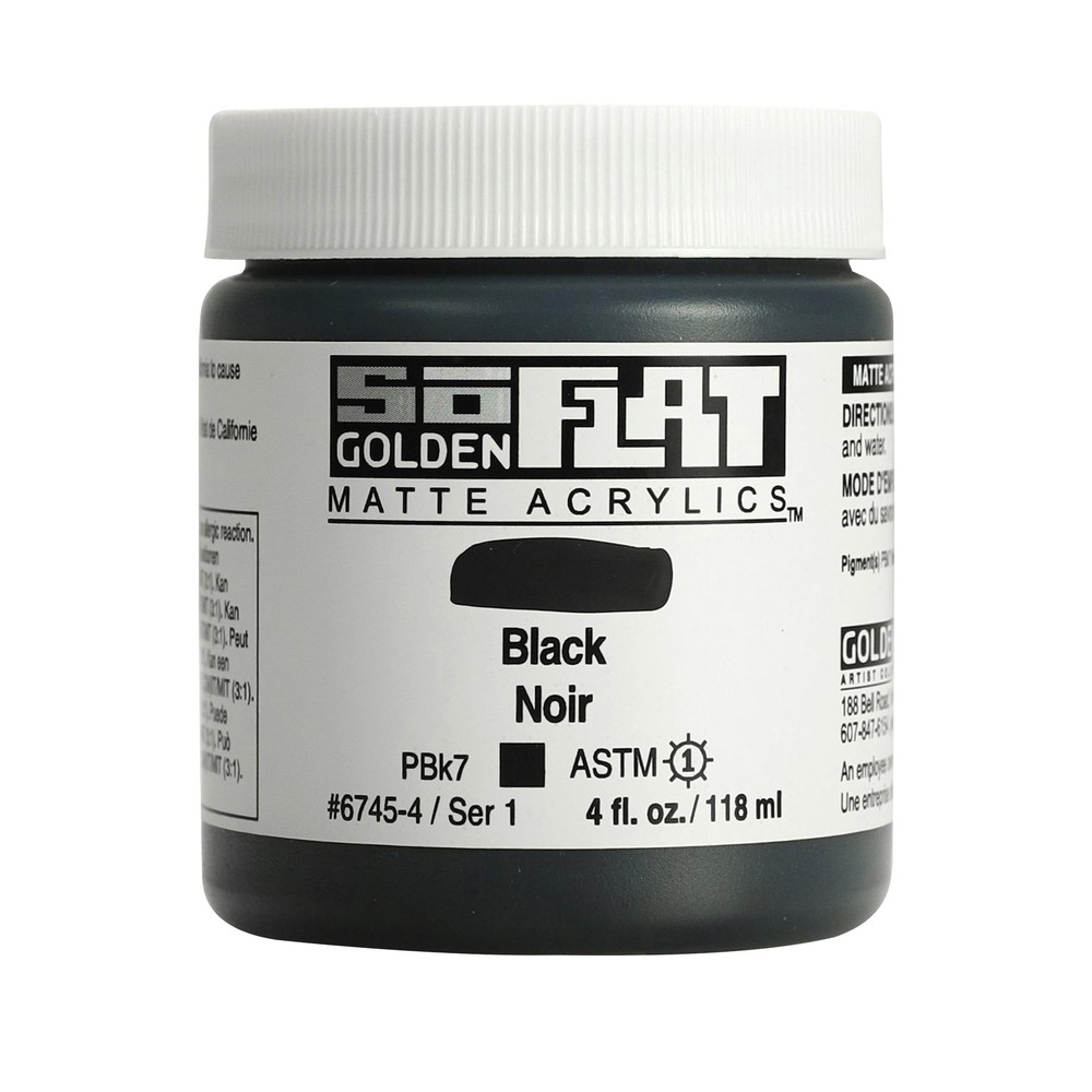 SoFlat Matte Acrylics by GOLDEN Black 4 fl. oz. Jar Professional Acrylic Pain…