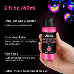 ABEIER Glow in the Dark Acrylic Paint – 10 20 Fl Oz (Pack of 1), multicolor ..